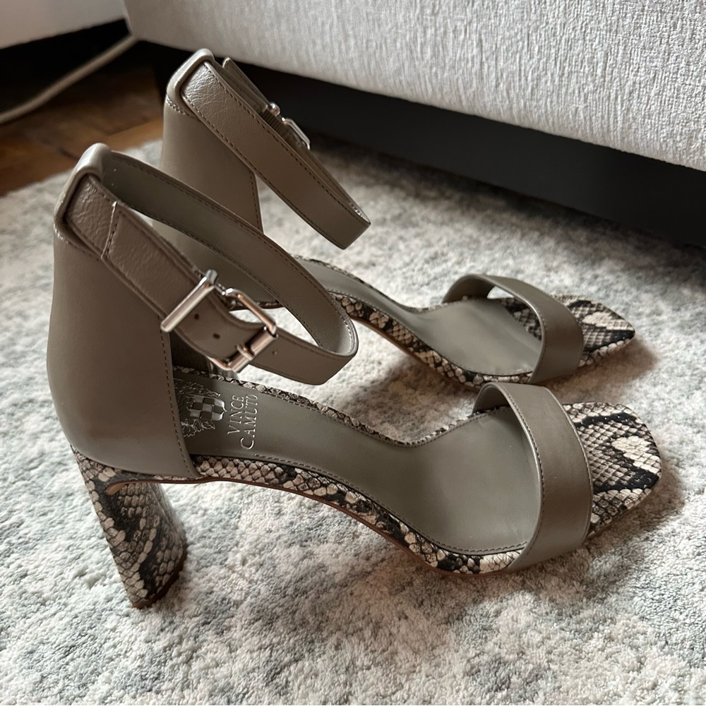 Vince Camuto Mabila Gray Snakeskin Heels